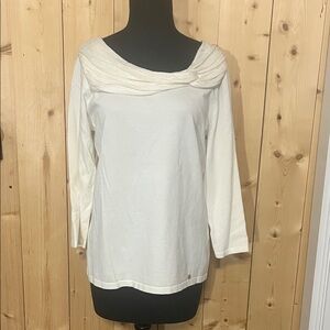 Adrienne Vittadini Cream Draped Boatneck Long Sleeve Top